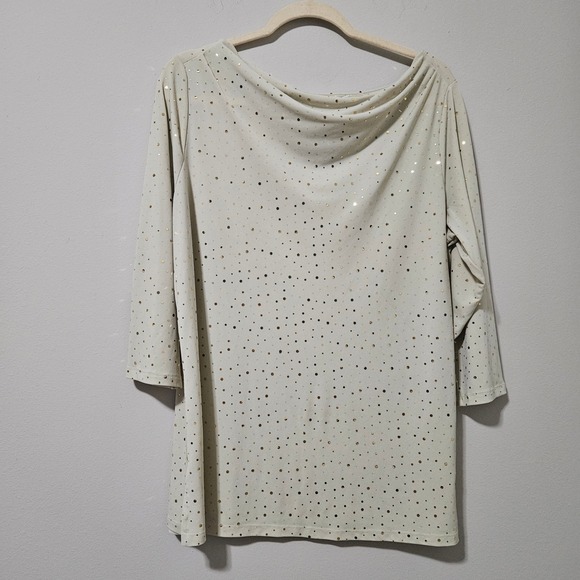 Susan Graver Tops - Susan Graver Womens Large Gold Foil Polka Dot Cowl Neck 3/4 Sleeve Top Champagne
